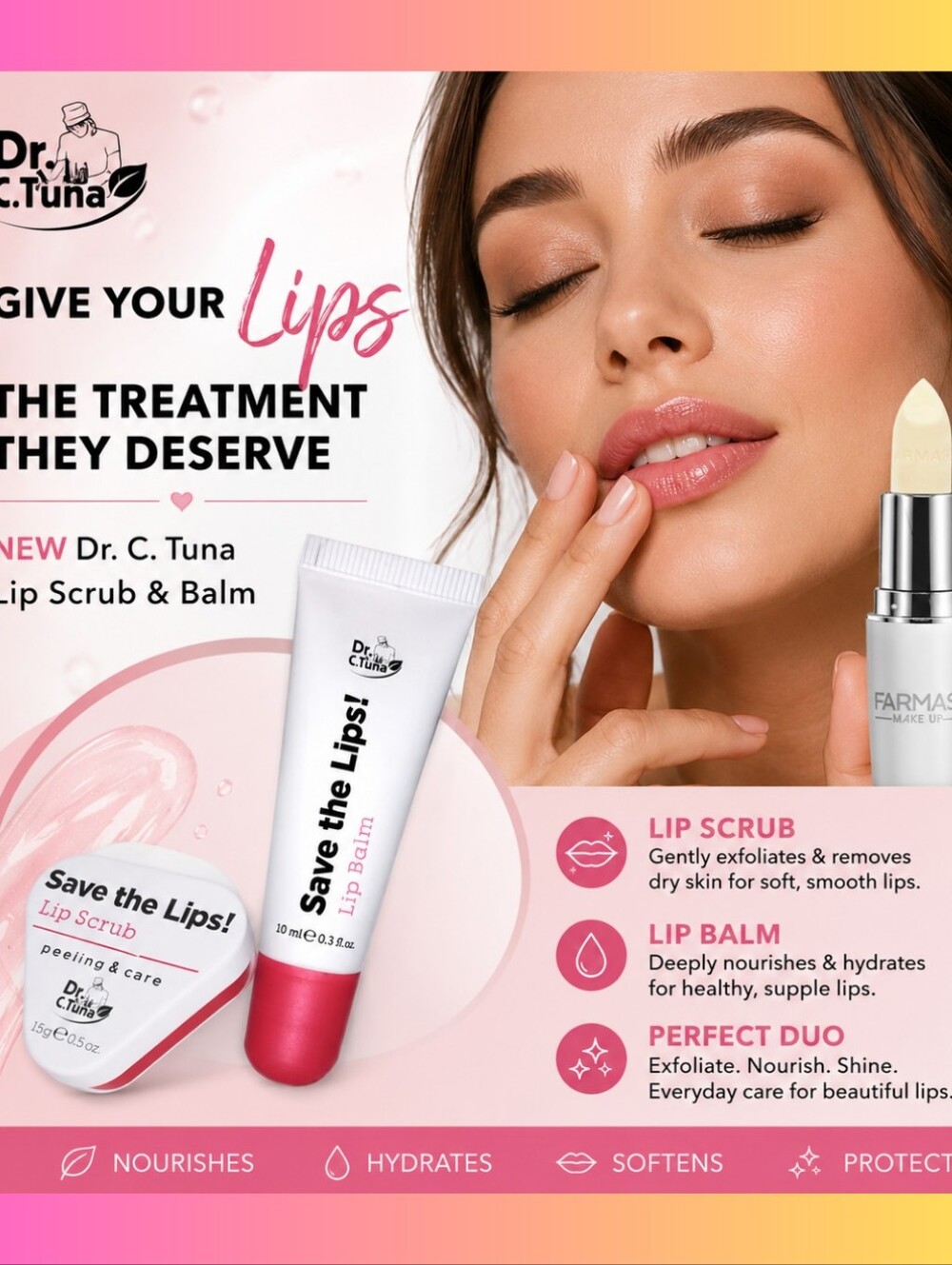 Farmasi Dr. C. Tuna Lip Care Set – Scrub & Lip Balms